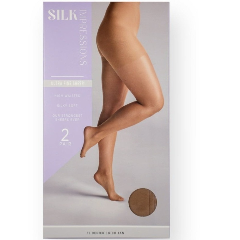 Silk Impressions‎ Ultra Fine Sheer Pantyhose 2-Pair XXL Rich Tan 15 Denier